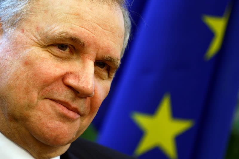 FILE PHOTO: European Central Bank Governing Council member Ignazio Visco looks on during an interview with Reuters, in Rome, Italy, May 31