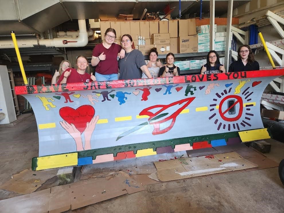 Members of the Oak Harbor High School yearbook committee created this Keith Haring-inspired design for ODOT’s snowplow contest.