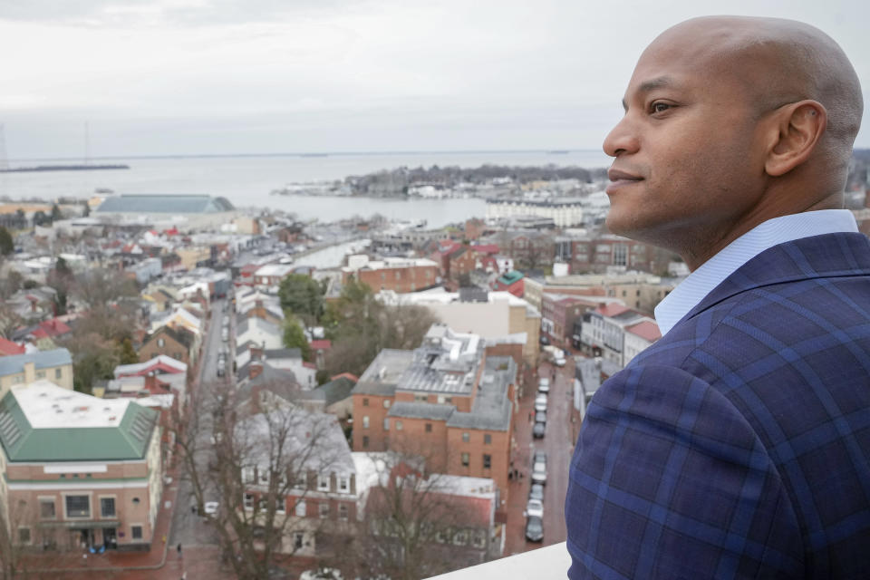 Maryland Governor-Elect Wes Moore,stands outside the capitol dome in Annapolis, Md., Tuesday, Jan. 17, 2023. (AP Photo/Bryan Woolston)