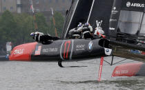 AC45F racing sailboat Oracle Team USA sails during practice racing ahead of the America's Cup World Series sailing event in New York, May 6, 2016. REUTERS/Mike Segar