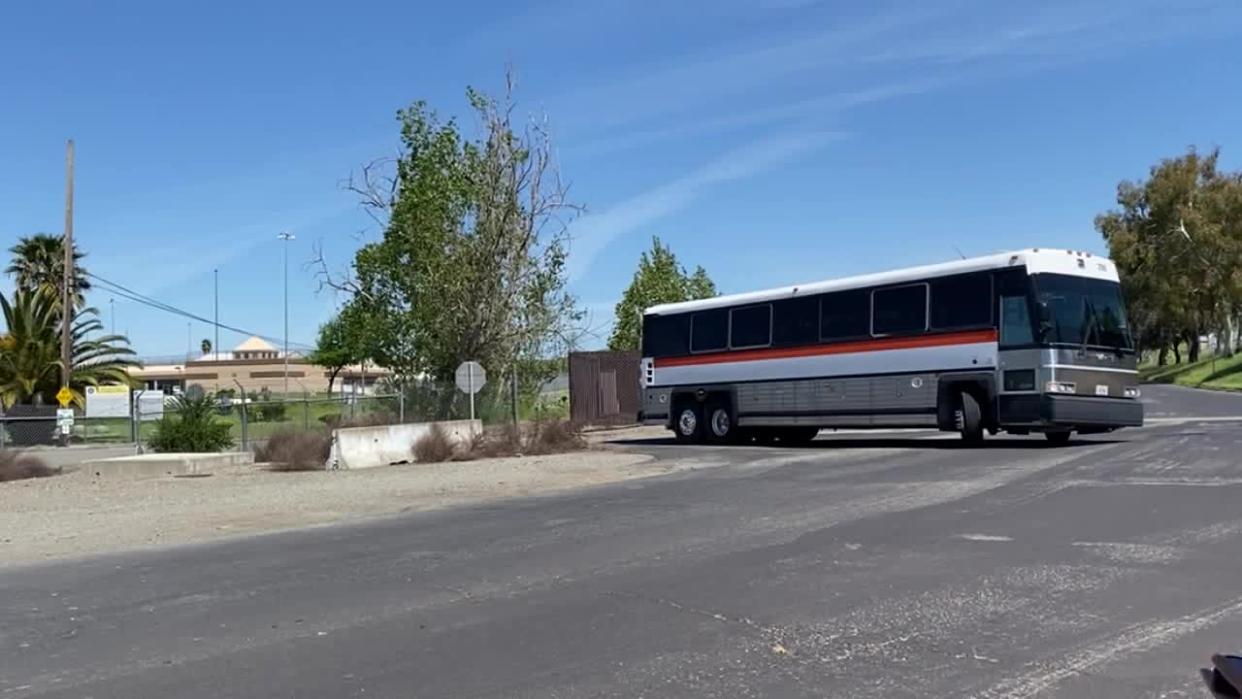 <div>A bus heads out from the shuttered FCI Dublin prison. April 19, 2024</div>