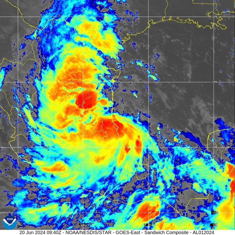 Tropical Storm Alberto close to landfall in Mexico, 6 a.m. June 20, 2024.