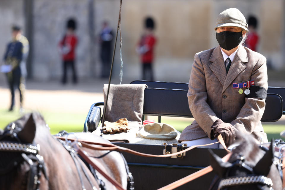 The Duke of Edinburgh's driving carriage arrives in the Quadrangle ahead of the funeral of the Duke of Edinburgh in Windsor Castle, Berkshire. Picture date: Saturday April 17, 2021.