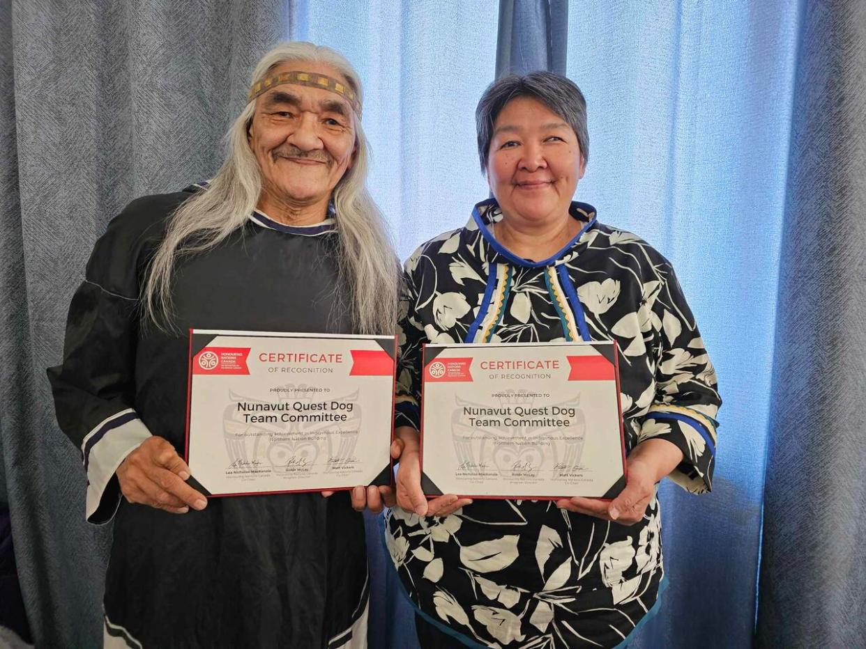 Silas Attagutsiak, left, and Leah Attagutsiak said the Fulbright Canada's National Good Governance Awards was the first awards presentation they've attended.  (Submitted by Silas Attagutsiak - image credit)