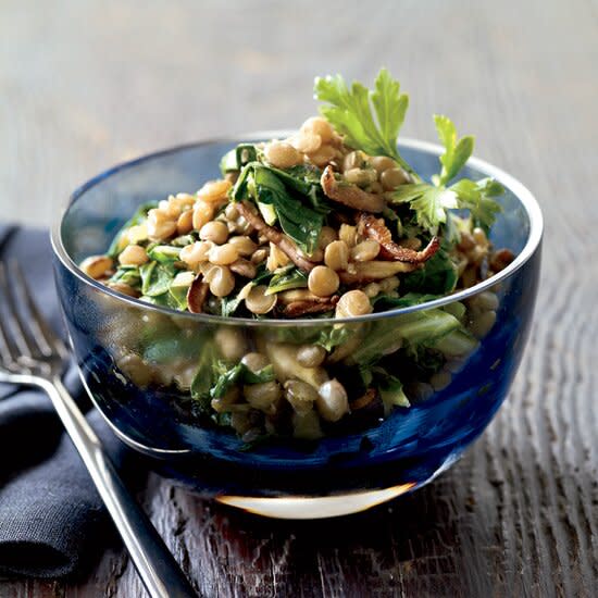 Spiced Lentils with Mushrooms and Greens. Photo © Tina Rupp