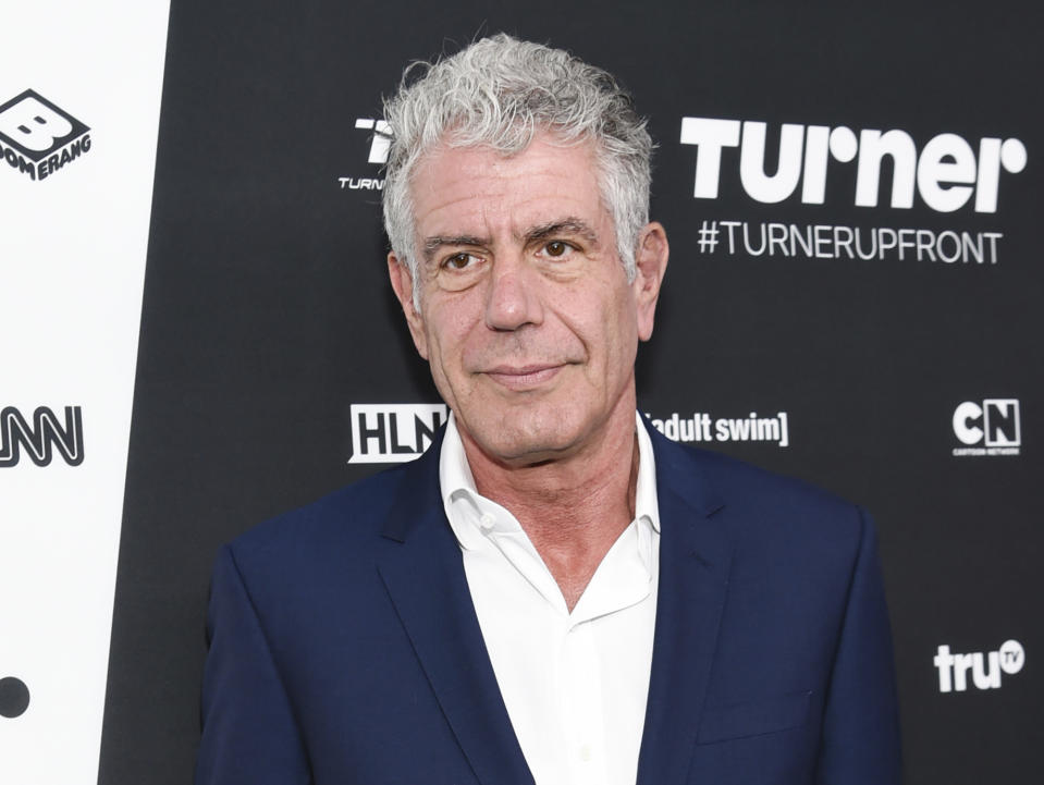 FILE - Anthony Bourdain attends the Turner Network 2016 Upfronts in New York on May 18, 2016. Biographers try as best they can to walk in the shoes of their subjects. Charles Leerhsen, author of “Down and Out in Paradise: The Life of Anthony Bourdain”, took it a step further: he slept in the same French hotel room where Bourdain killed himself, earning a unique perspective — and pushback. (Photo by Evan Agostini/Invision/AP, File)