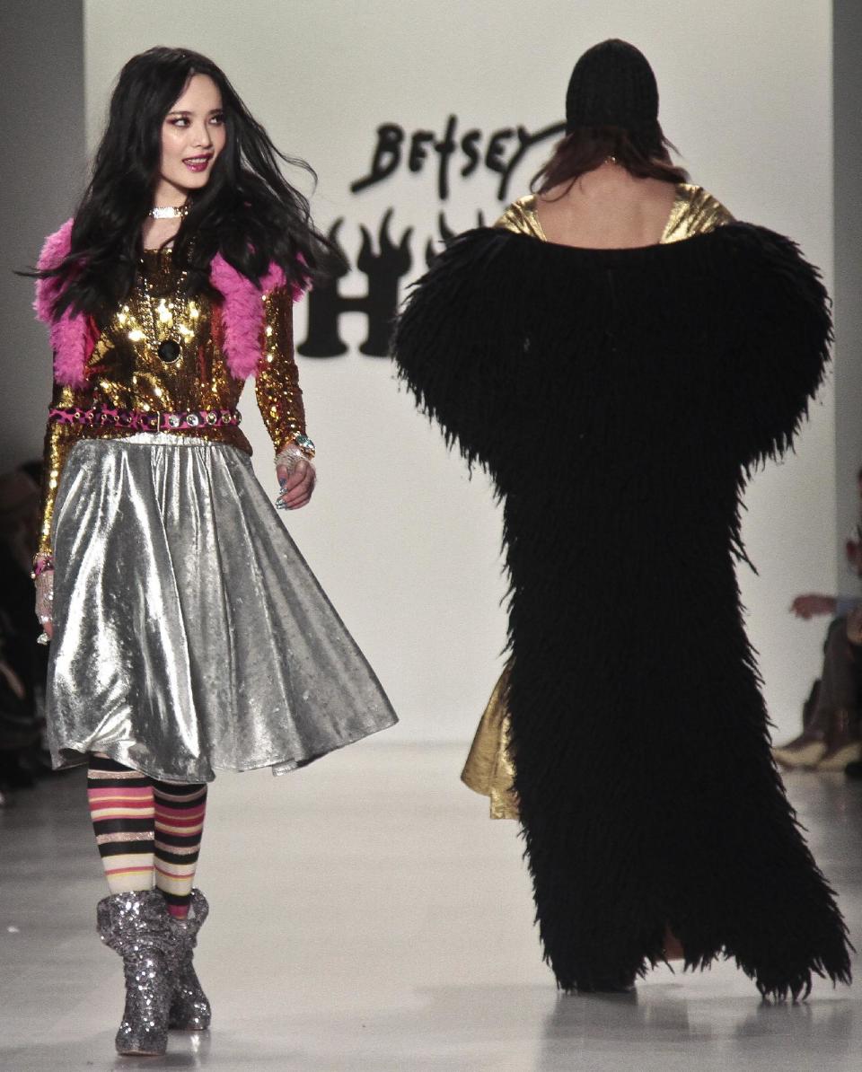 Fashion from the Betsey Johnson Fall 2014 collection is modeled during New York Fashion Week on Wednesday, Feb. 12, 2014. (AP Photo/Bebeto Matthews)