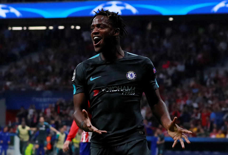 Soccer Football – Champions League – Atletico Madrid vs Chelsea – Wanda Metropolitano, Madrid, Spain – September 27, 2017 Chelsea’s Michy Batshuayi celebrates scoring their second goal Action Images via Reuters/Jason Cairnduff