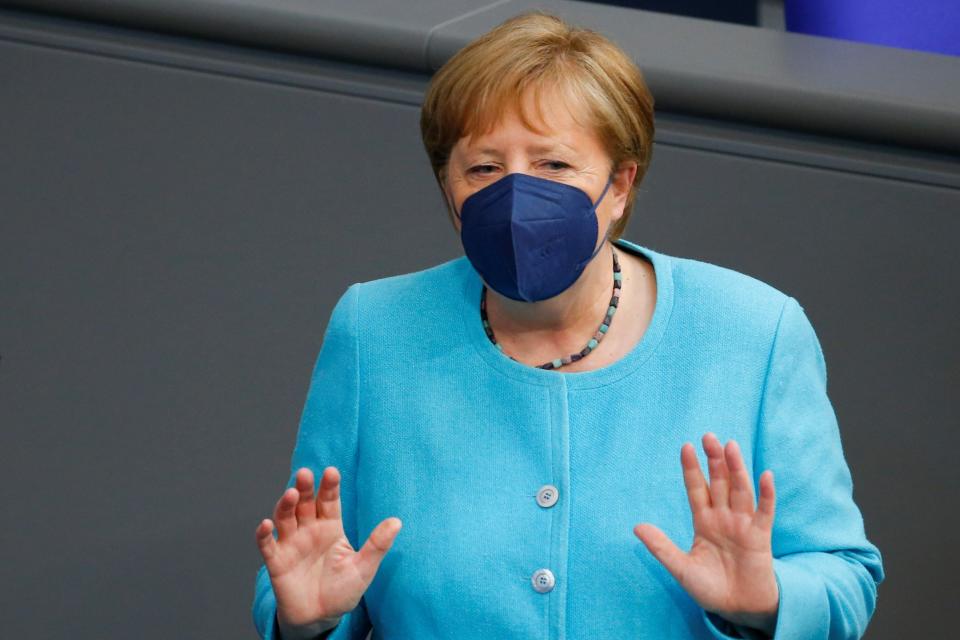 Angela Merkel arriving for the European Council meeting at the lower house of parliament Bundestag in Berlin (REUTERS)