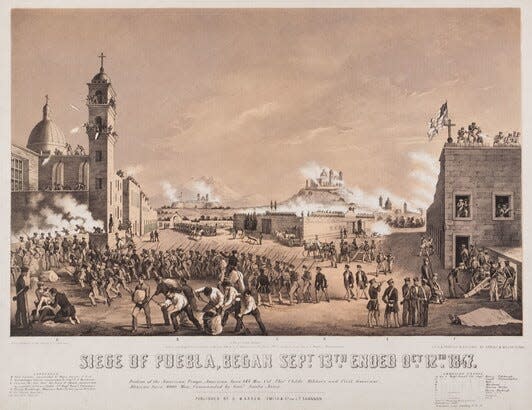 Siege of Puebla, Began Sept. 13th. ended Oct. 12th. 1847; 1850; Chromolithograph;