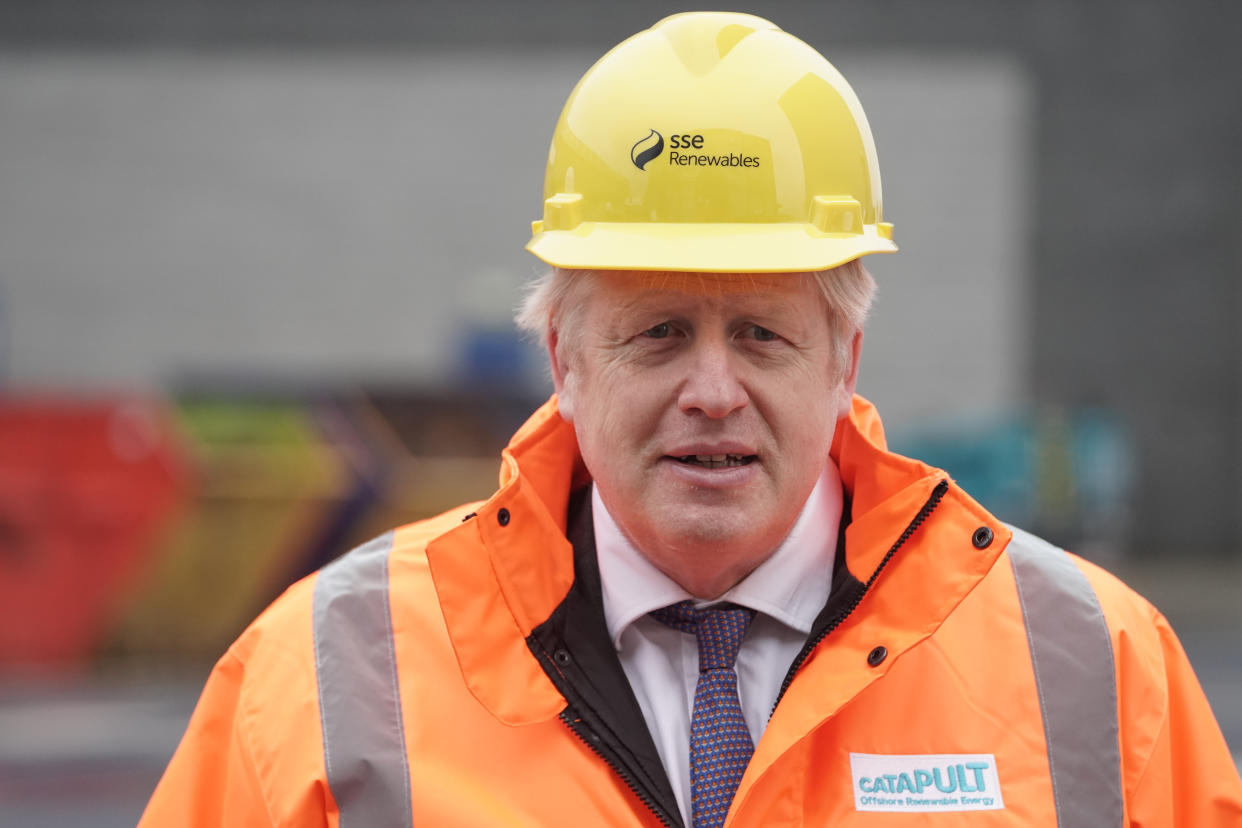 Prime Minister Boris Johnson during a visit to the National Renewable Energy Centre in Blyth, Northumberland. (Photo by Owen Humphreys/PA Images via Getty Images)