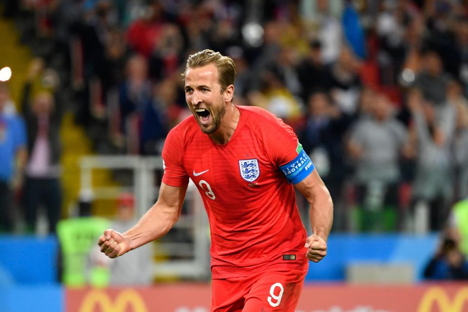 Harry Kane celebrates after bagging another goal for England