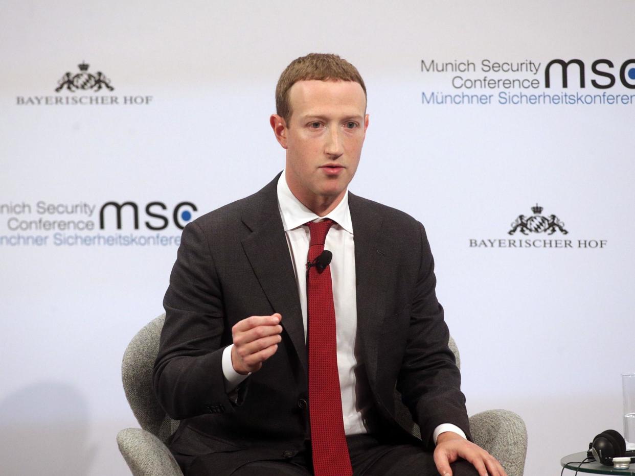 Facebook founder and CEO Mark Zuckerberg speaks during a panel talk at the 2020 Munich Security Conference (MSC) on 15 February 2020 in Munich, Germany: (2020 Getty Images)