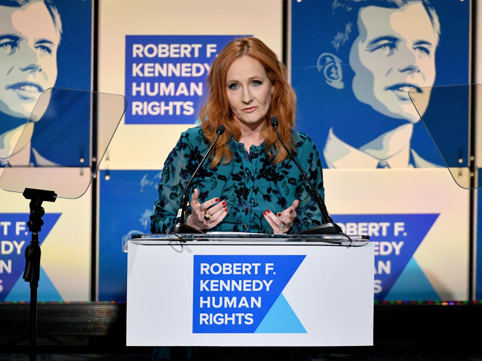 JK Rowling speaks onstage at the 2019 RFK Ripple of Hope Awards, less than a year before she returned the awardGetty Images