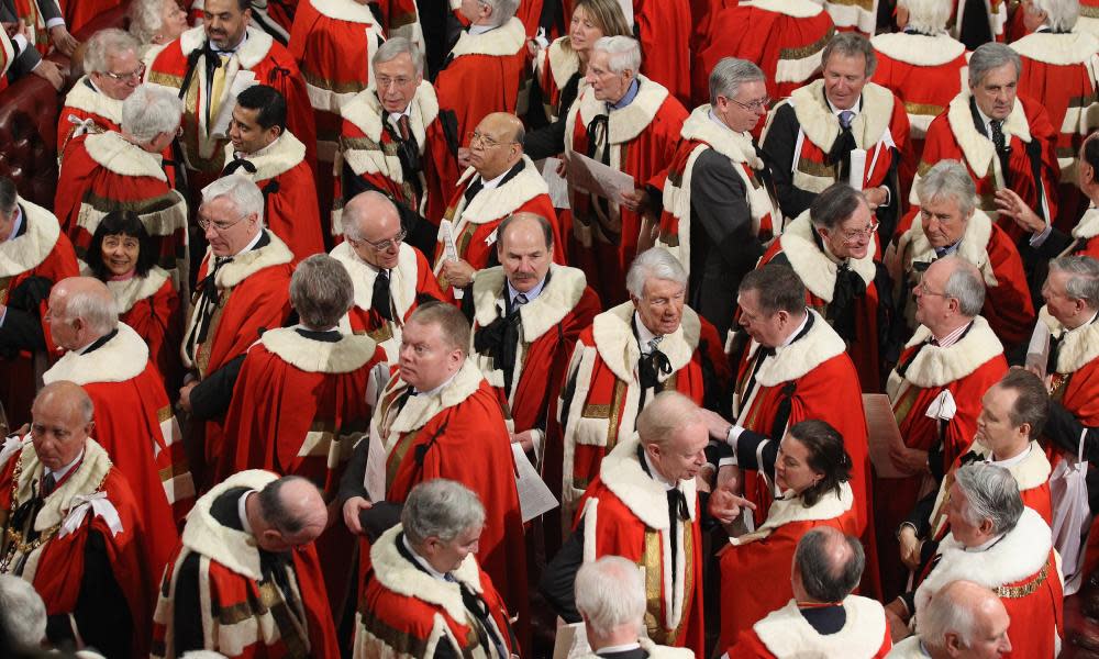 Peers gather after a state opening of parliament.