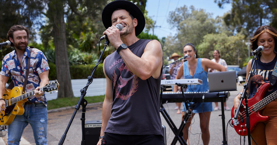 Home and Away band Lyrik plays a spontaneous outdoor concert