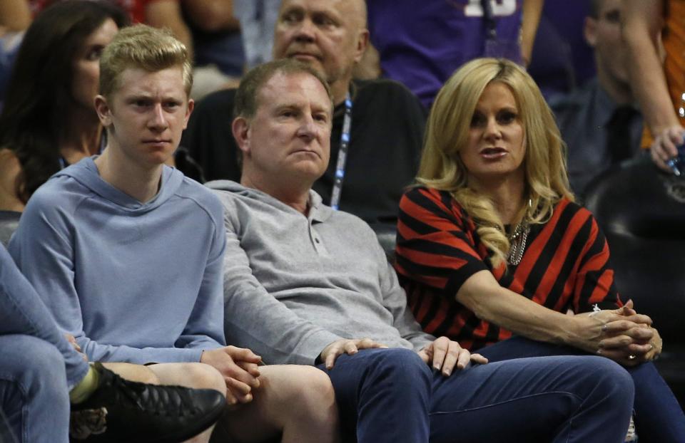 Suns' owner Robert Sarver with his son Jack and wife Penny Sanders at Talking Stick Resort Arena on November 12, 2016 in Phoenix.