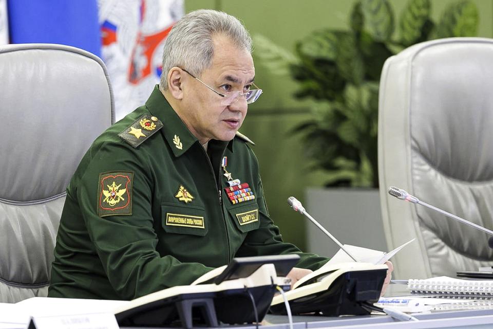In this handout photo released by Russian Defense Ministry Press Service on Tuesday, Jan. 10, 2023, Russian Defense Minister Sergei Shoigu speaks during a meeting with Russian high level officers in Moscow, Russia. (Russian Defense Ministry Press Service via AP)