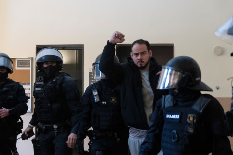 Spanish rapper Pablo Hasel is detained by riot police inside of University of Lleida