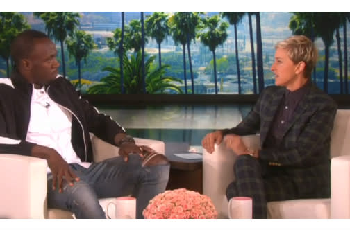 Bolt appears on Ellen's show in 2015 (Ellen Degeneres Show)