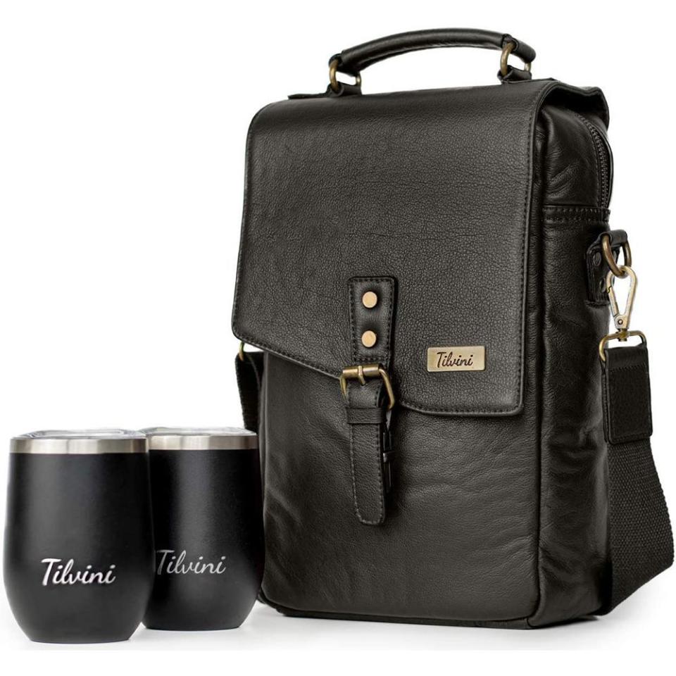 2) Tilvini Leather 2-Bottle Insulated Wine Bag