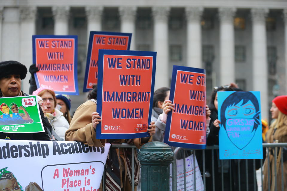 People participate in the Women’s Unity Rally hosted by a chapter of Women’s March National on Jan. 19, 2019 at Foley Square in New York City. (Photo: Gordon Donovan/Yahoo News)