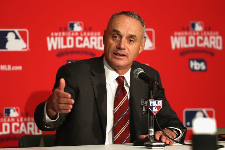 Commissioner Rob Manfred is still focused improving pace of play. (Getty Images)