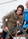 <p>Kate got nautical while steering the Pacific Grace ship in <a href="https://www.townandcountrymag.com/style/fashion-trends/g2877/kate-middleton-royal-canada-tour-outfits/" rel="nofollow noopener" target="_blank" data-ylk="slk:Canada's Victoria Harbour" class="link ">Canada's Victoria Harbour</a>. She chose a sporty khaki anorak for the outing. </p>