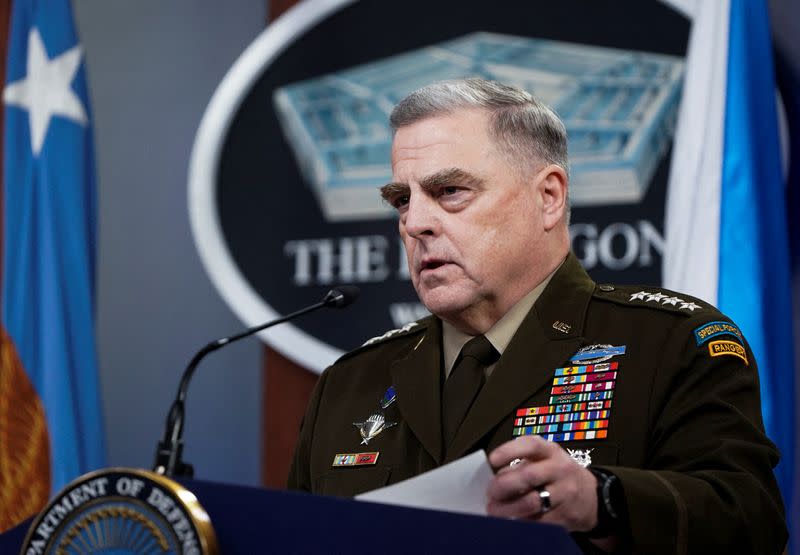 U.S. Defense Secretary Austin and Joint Chiefs of Staff Chairman Milley speak about Russia and Ukraine at Pentagon in Washington