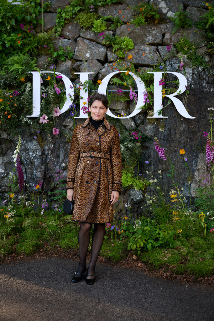 Laetitia Casta at the Dior cruise 2025 fashion show on June 3 in Perthshire, Scotland, leopard print, mob wife, front row