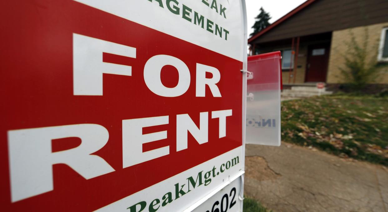 A "For Rent" sign