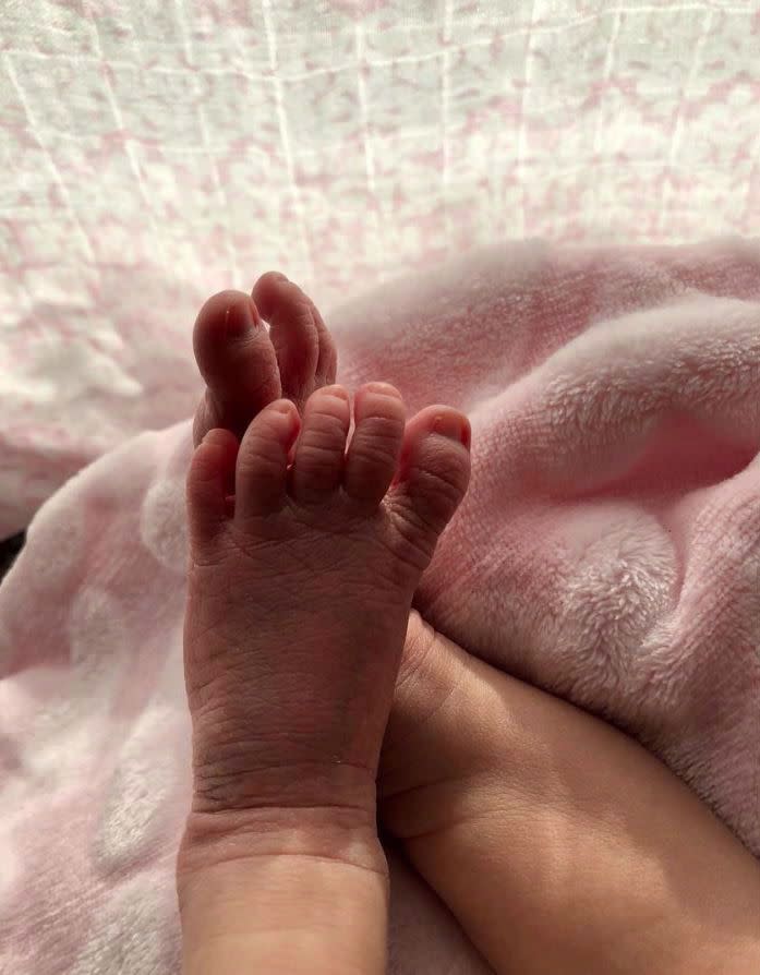 Adam Levine and his wife Behati Prinsloo welcomed their second daughter Gio Grace into the world on Feb. 15, 2018, and Prinsloo finally took to Instagram on Feb. 21 to give fans their first look at baby Gio, showing off the newborn's wrinkly little toes. "Gio Grace Levine 2/15/18," the Namibian model captioned her baby's feet. "She's got her dads toes". The couple became parents for the first time in 2016, to oldest daughter Dusty Rose.