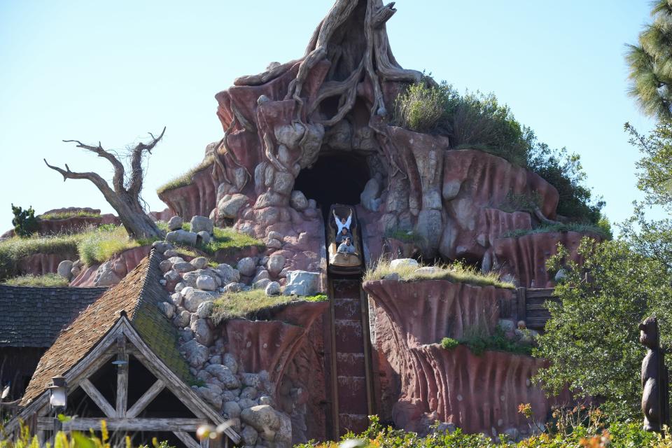 Guests ride Splash Mountain at Disneyland in Southern California on Jan. 26, 2023. The ride, which opened in 1989, closed to make way for Tiana's Bayou Adventure, opening in 2024.