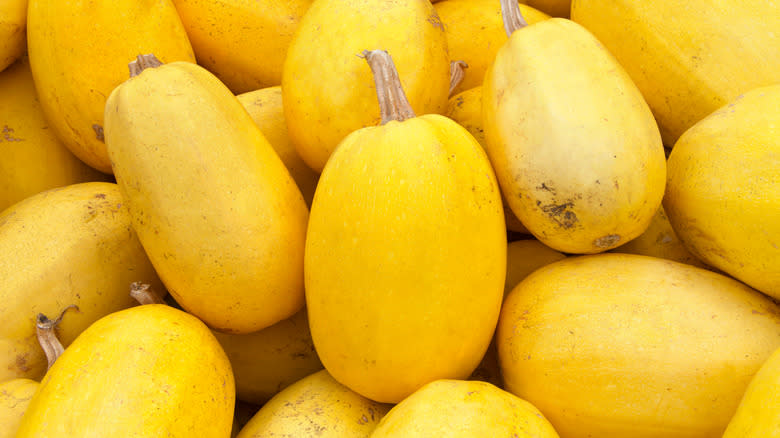 Close up of spaghetti squashes