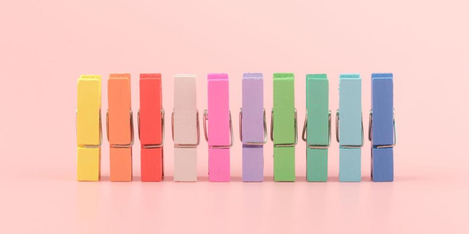 pegs in a line in a variety of colours