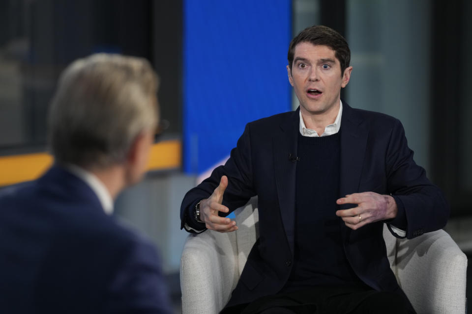 Fox News reporter Benjamin Hall appears during a segment on "Fox and Friends" in New York on Friday, March 10, 2023. Hall's book "Saved: A War Reporter's Mission to Make It Home," was released on Tuesday. (AP Photo/Seth Wenig)