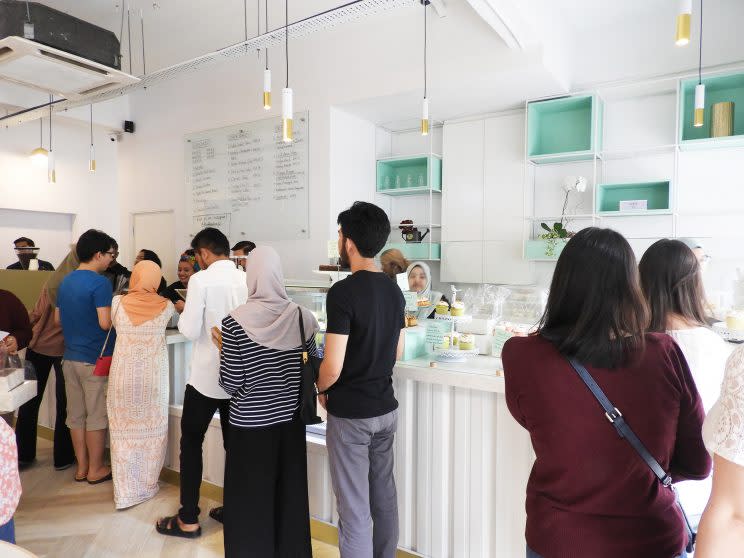 Customers waited patiently inside Fluff Bakery KL's cosy mint-themed store to place their orders. (Photo: Shahirah Hamid/ Yahoo Lifestyle Singapore)