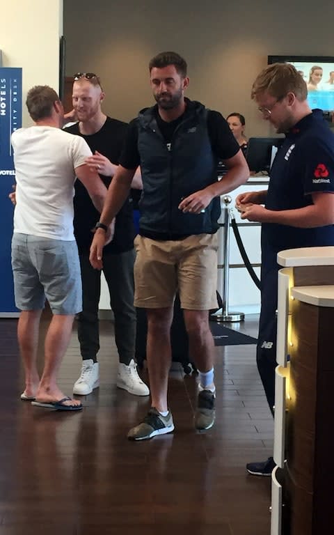 Ben Stokes greeted upon his arrival at the England team hotel - Credit: PA