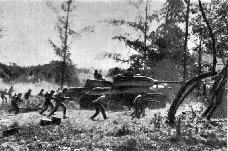Cuban Revolutionary Armed Forces supported by T-34 tanks counter-attack against Cuban exiles near Playa Giron during the Bay of Pigs invasion April 19, 1961. File Photo by Rumlin/Wikimedia