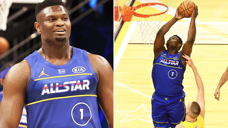 Zion Williamson, pictured here in action early in the NBA All-Star Game. 