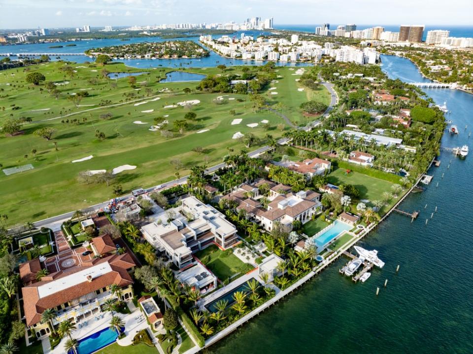 A general view of the man made island enclave in Miami which holds only 41 residential homes and a country club. MEGA for NY Post