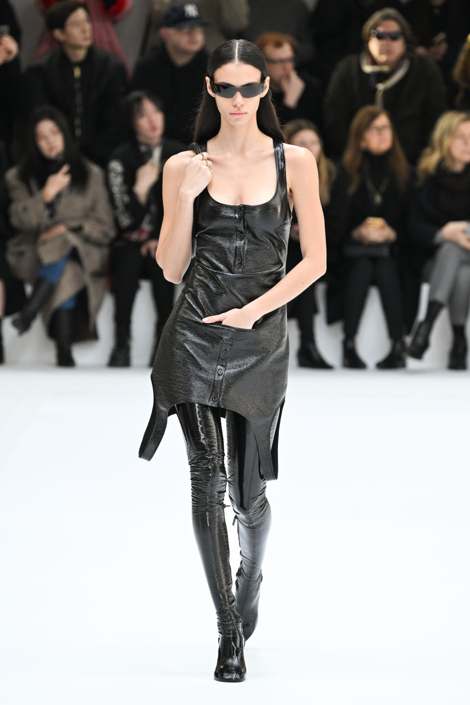 PARIS, FRANCE - FEBRUARY 28: (EDITORIAL USE ONLY - For Non-Editorial use please seek approval from Fashion House) A model walks the runway during the Courrèges Womenswear Fall/Winter 2024-2025 show as part of Paris Fashion Week on February 28, 2024 in Paris, France. (Photo by Yanshan Zhang/Getty Images)