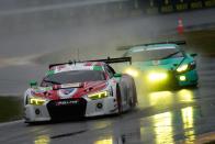 <p>Audi R8 LMS, with the Lamborghini Huracan behind. (Photo: James Boone)</p>