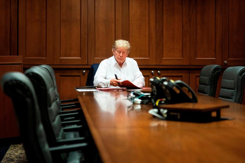 President Donald Trump on Oct. 3, 2020, at Walter Reed National Military Medical Center in Bethesda, Maryland.