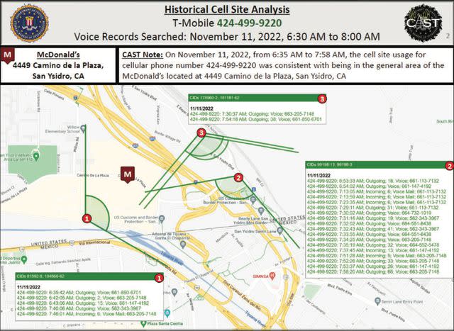 Mapped cell phone data included in the federal criminal complaint