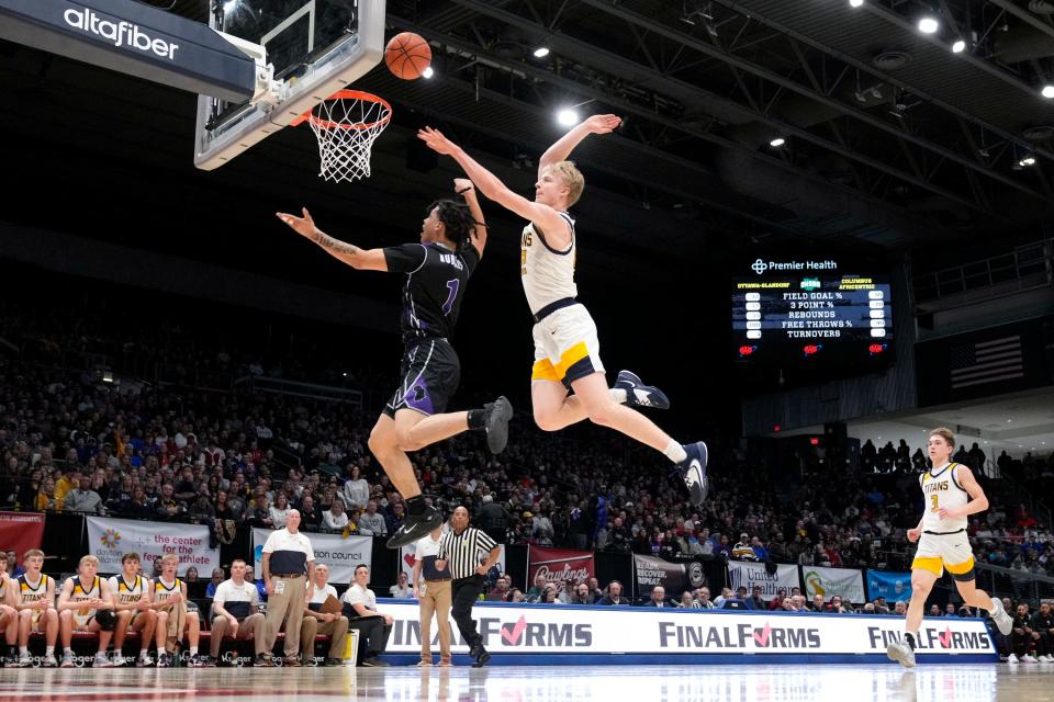 Ohio State signee Colin White, center right, is the top player for Harvest Prep's state semifinal opponent, Ottawa-Glandorf.