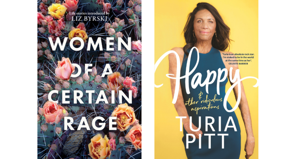 The covers of two International Women's day books; women of a certain rage and happy and other ridiculous aspirations