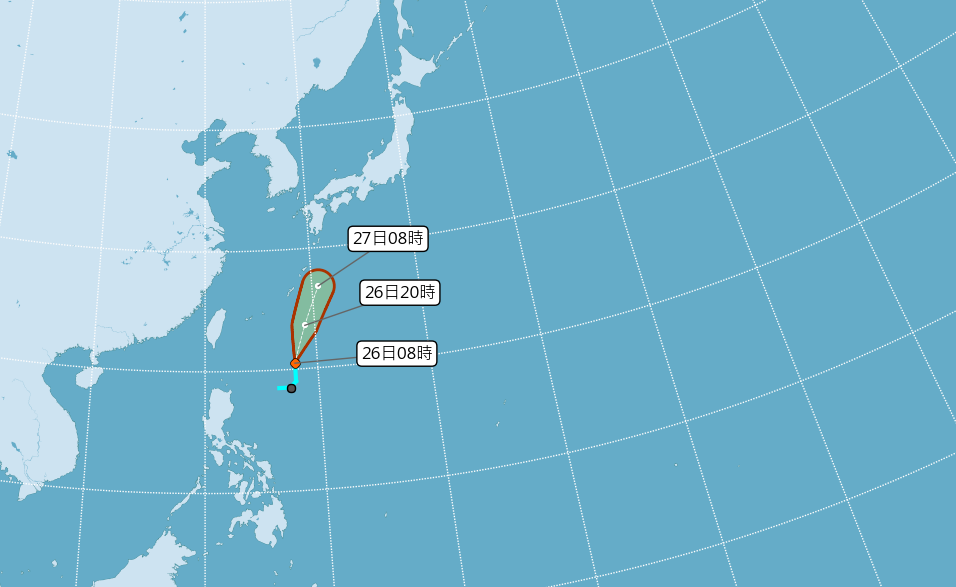 熱帶性低氣壓已向北迴轉，無侵台機率。（翻攝自中央氣象局網站）