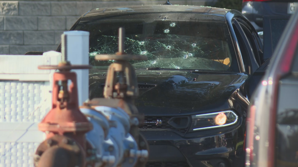 Multiple bullet holes can be seen that pierced this car in the early morning shooting June 23, 2024, that left Jacksonville rapper Julio Foolio, real name Charles Jones II, dead at a Holiday Inn in Tampa across from the University of South Florida.