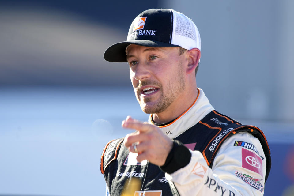 Daniel Hemric gets ready to qualify for the NASCAR Xfinity Series auto race Saturday, Nov. 6, 2021, in Avondale, Ariz. (AP Photo/Rick Scuteri)